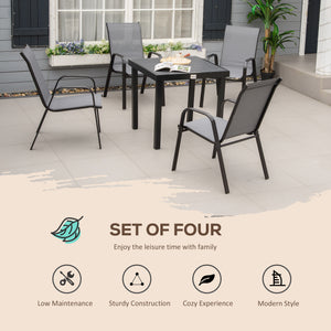Lot de 4 chaises de salle à manger d'extérieur, robustes et empilables, avec accoudoirs, gris foncé