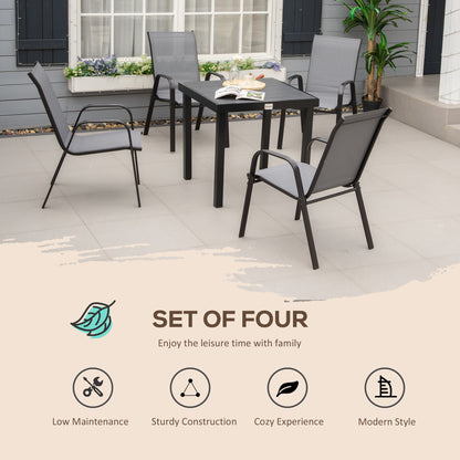 Lot de 4 chaises de salle à manger d'extérieur, robustes et empilables, avec accoudoirs, gris foncé