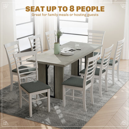 Table de cuisine industrielle pour 8 personnes avec plateau épais, finition bois gris