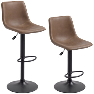 Set of 2 vintage brown leather bar stools