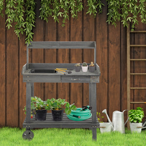 Table de rempotage en bois avec 2 roulettes amovibles, grise