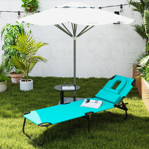 Chaise longue pliante d'extérieur inclinable avec ouverture pour le visage, coussin amovible, dossier réglable en 3 positions, verte