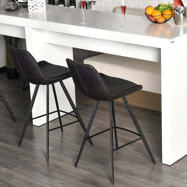 Lot de 2 tabourets de bar en microfibre avec pieds en métal et coussin rembourré, noir