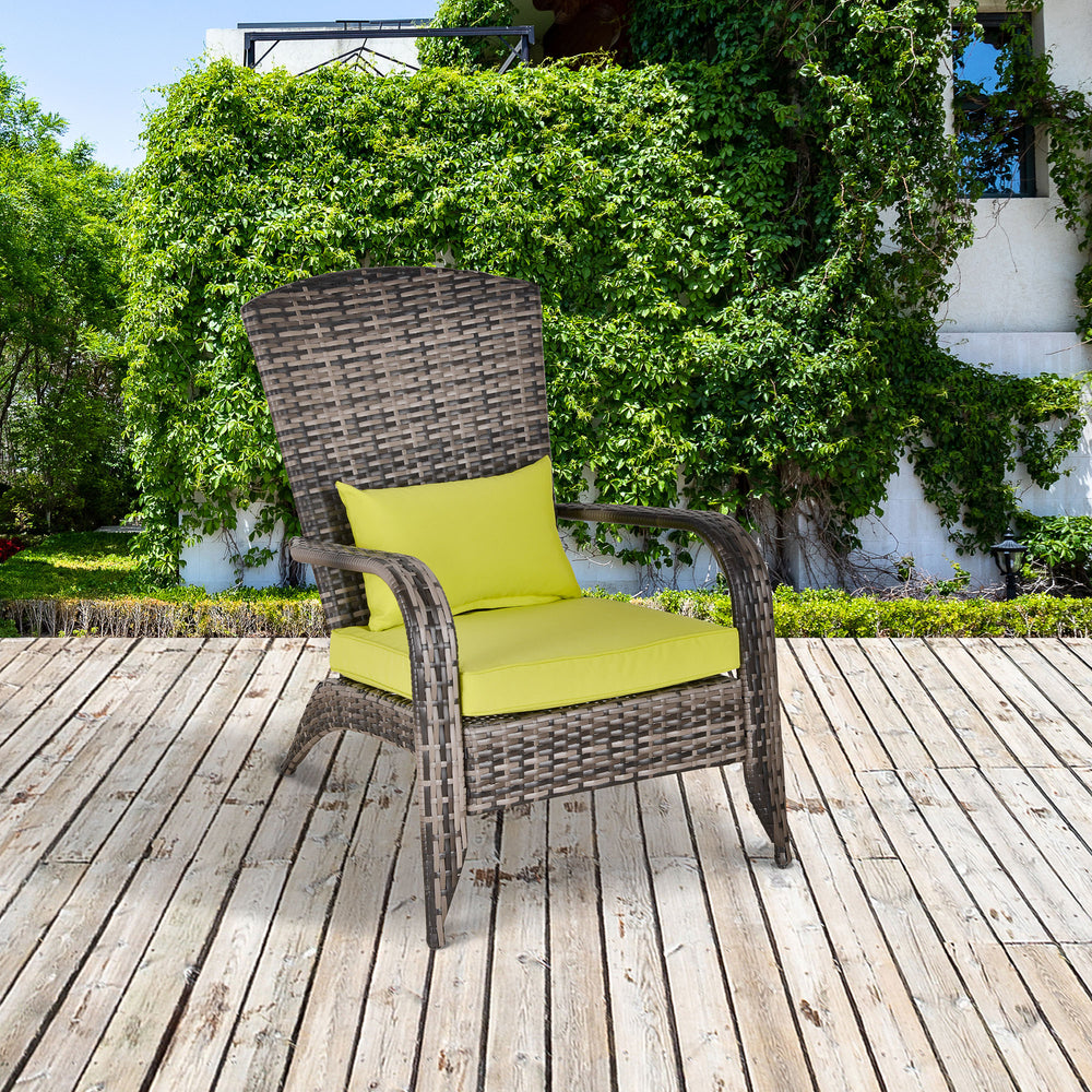 Fauteuil Adirondack en résine tressée avec coussins moelleux, vert