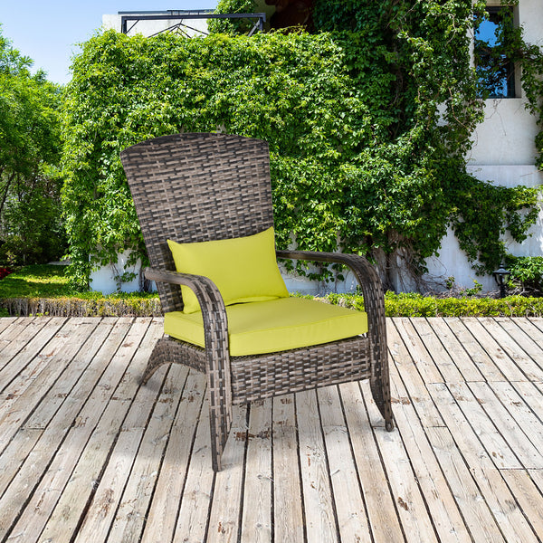 Fauteuil Adirondack en résine tressée avec coussins moelleux, vert