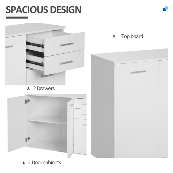 Buffet laqué brillant, avec 2 tiroirs et 3 portes avec étagère réglable, meuble bar à café, blanc