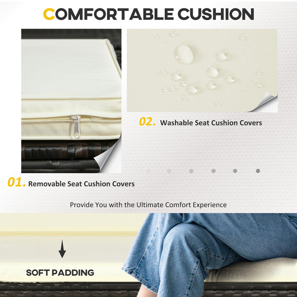 Ensemble de mobilier de jardin  3 pièces avec coussins, table basse en verre et pieds réglables, blanc crème