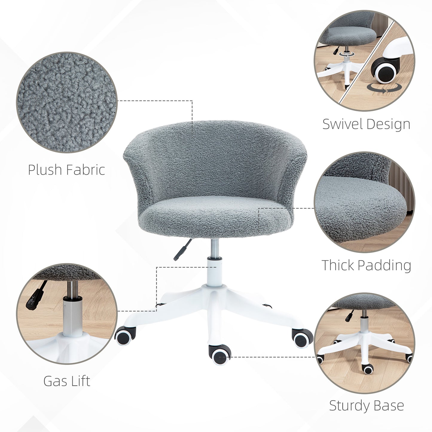 Soft office chair, adjustable height, swivel casters, mid-back, gray