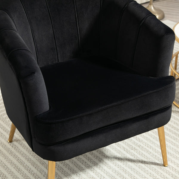 Fauteuil d'appoint moderne en tissu avec pieds en métal doré, noir
