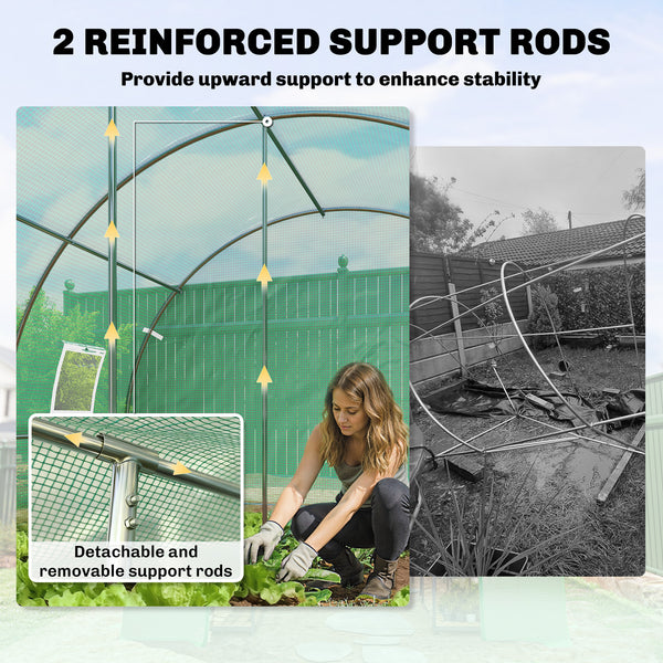 Direct access greenhouse, UV and wind resistant, with support bars, green