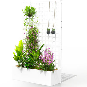 Jardinière surélevée galvanisée avec treillis pour plantes grimpantes, blanche