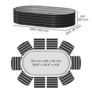 Jardinière d'extérieur surélevée galvanisée avec tuteur en métal, noire