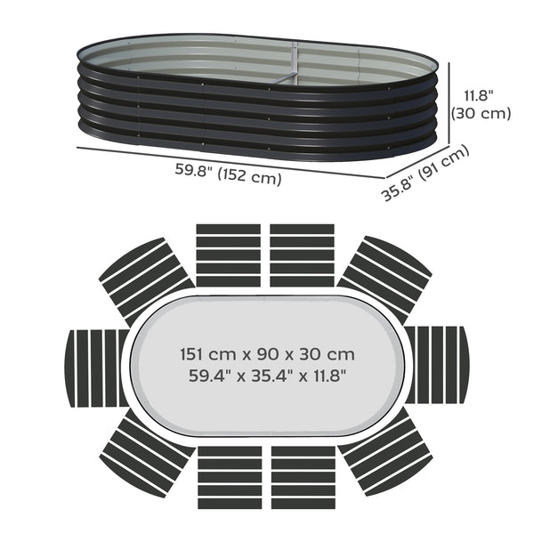 Jardinière d'extérieur surélevée galvanisée avec tuteur en métal, noire
