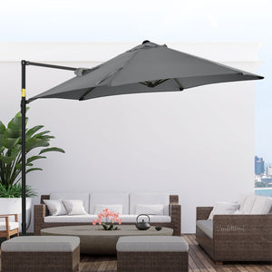 Parasol déporté de 8,5 pieds avec rotation à 360° et base en croix, gris foncé