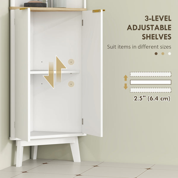 Meuble de salle de bain 170 cm de haut, meuble de rangement étroit avec profil incurvé et étagères réglables, blanc