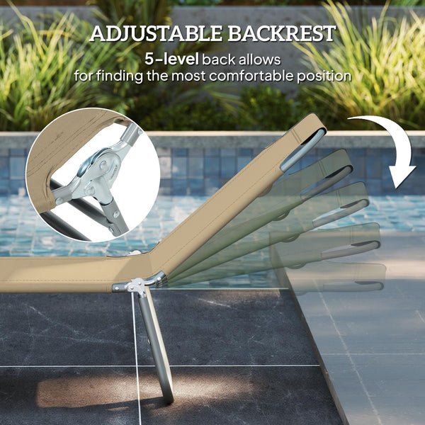 Folding Outdoor Lounge Chair Reclining Tanning Chair with Breathable Mesh Fabric for Patio Garden Pool, Brown
