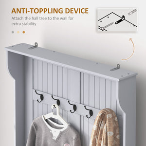 Meuble d'entrée moderne 3 en 1 avec porte-manteau, banc et rangement à chaussures, 5 crochets pour couloir et salon, gris