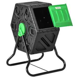 Composteur rotatif avec 24 aérations et pieds en acier, 64 litres, vert