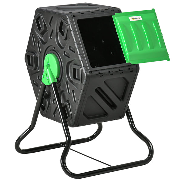 Composteur rotatif avec 24 aérations et pieds en acier, 64 litres, vert