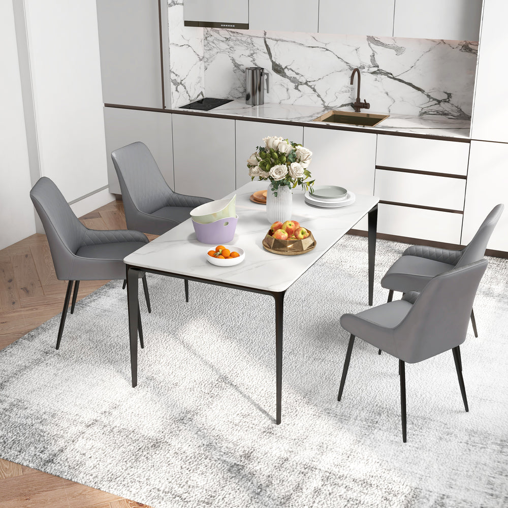 Set of 4 modern chairs with diamond-patterned upholstery and steel legs, grey