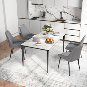 Set of 4 modern chairs with diamond-patterned upholstery and steel legs, grey