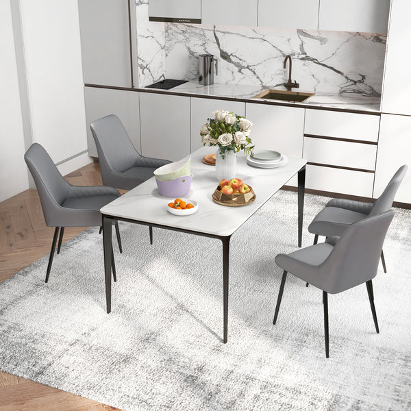 Set of 4 modern chairs with diamond-patterned upholstery and steel legs, grey