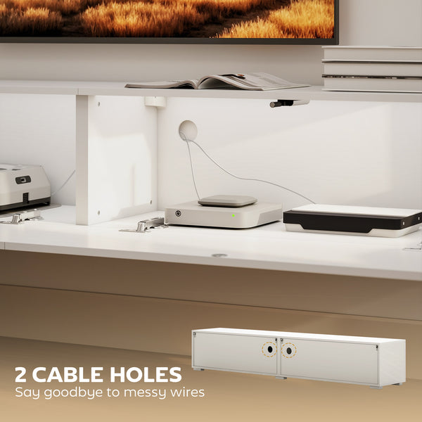 Floating TV Stand for TVs up to 75 Inch, 70.9" TV Cabinet, Entertainment Center with 2 Flip Doors, High Gloss White