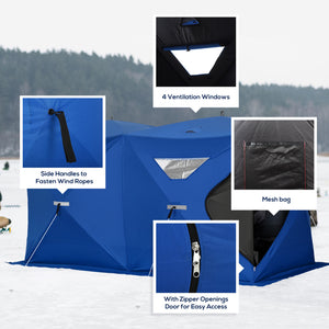 Foldable ice fishing shelter for 5 to 8 people, portable ice fishing tent, blue