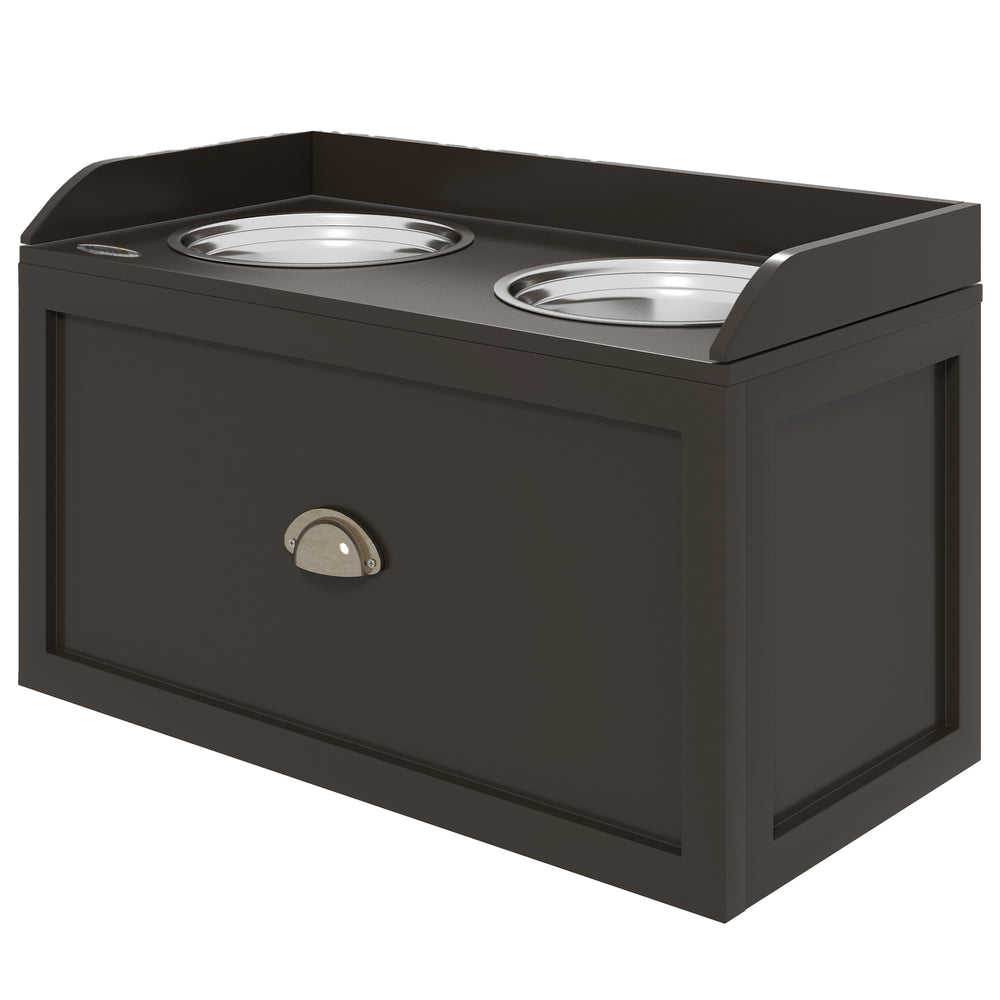 Raised Dog Bowls with Storage, 2 Stainless Steel Bowls, Coffee Color