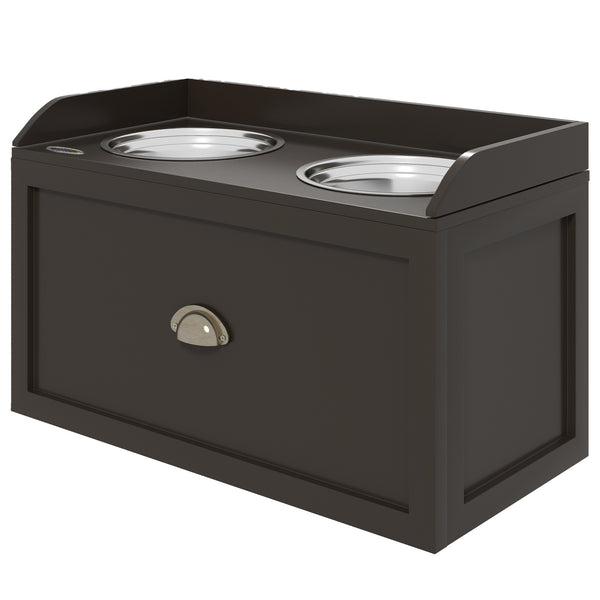 Raised Dog Bowls with Storage, 2 Stainless Steel Bowls, Coffee Color