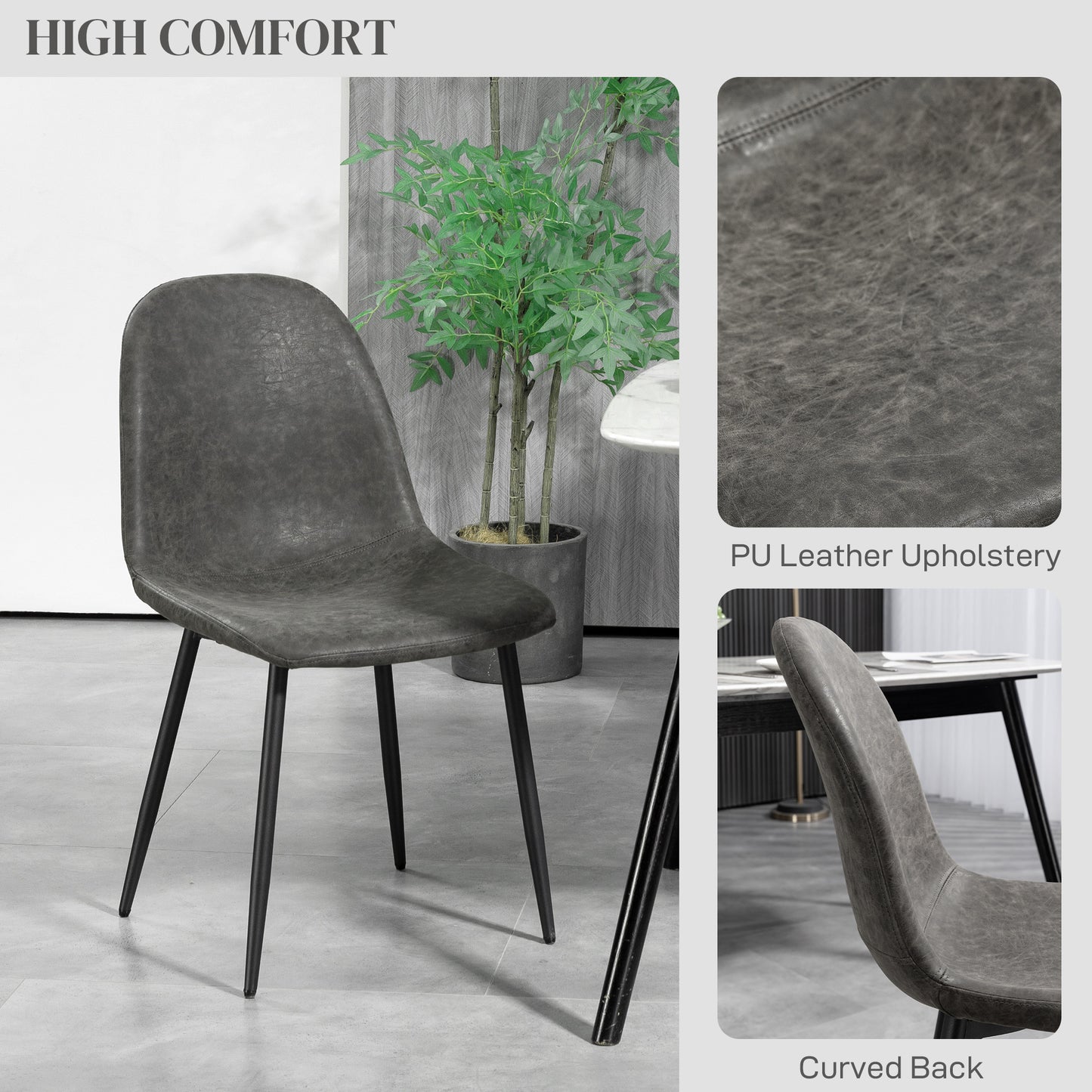 Lot de 4 chaises de salle à manger rétro rembourrées en cuir synthétique