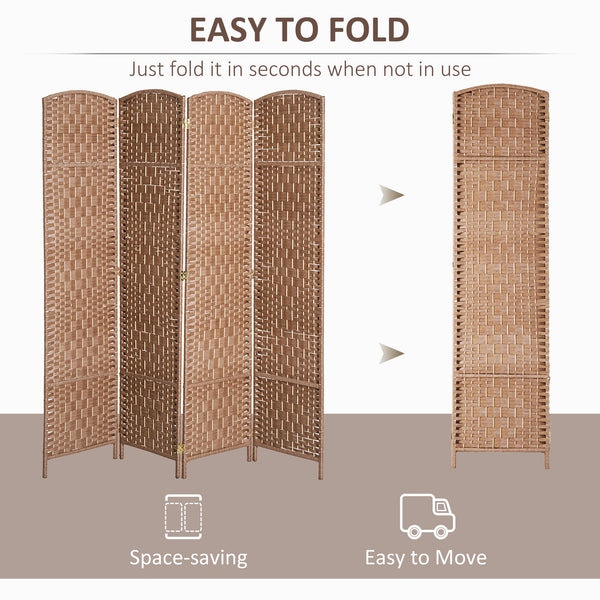Cloison de séparation pliable à 4 panneaux avec cadre en bois, couleur naturelle