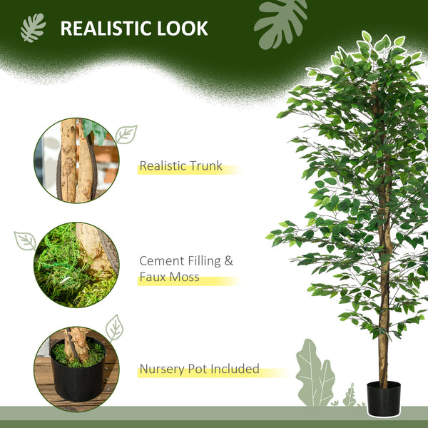 Set of 2 artificial ficus trees, 1.80 m tall, indoor plants with pot, for indoor decoration