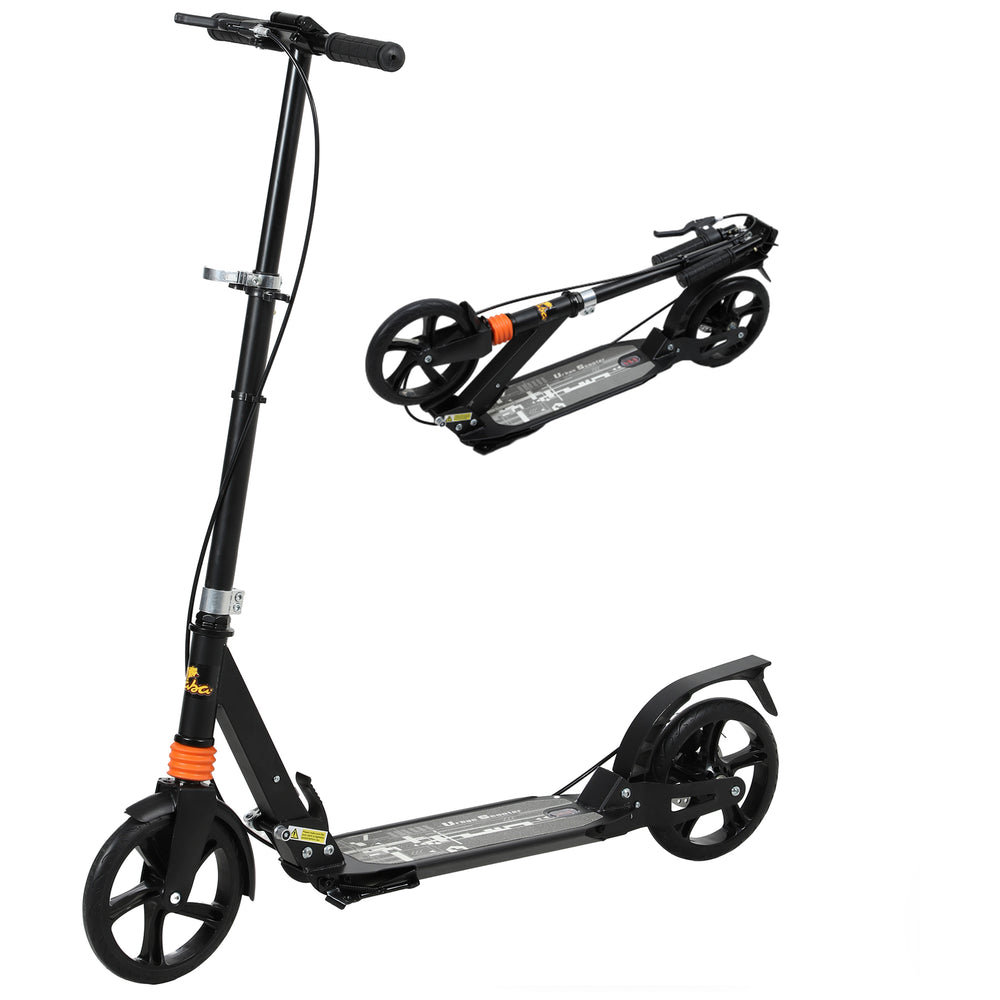 Trottinette pliable, 4 hauteurs réglables, double frein et absorption des chocs, noire
