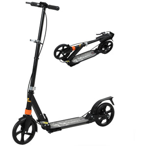 Trottinette pliable, 4 hauteurs réglables, double frein et absorption des chocs, noire