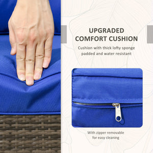 Ensemble de meubles de jardin 3 pièces en osier avec table basse de rangement et coussins épais, balcon, bleu