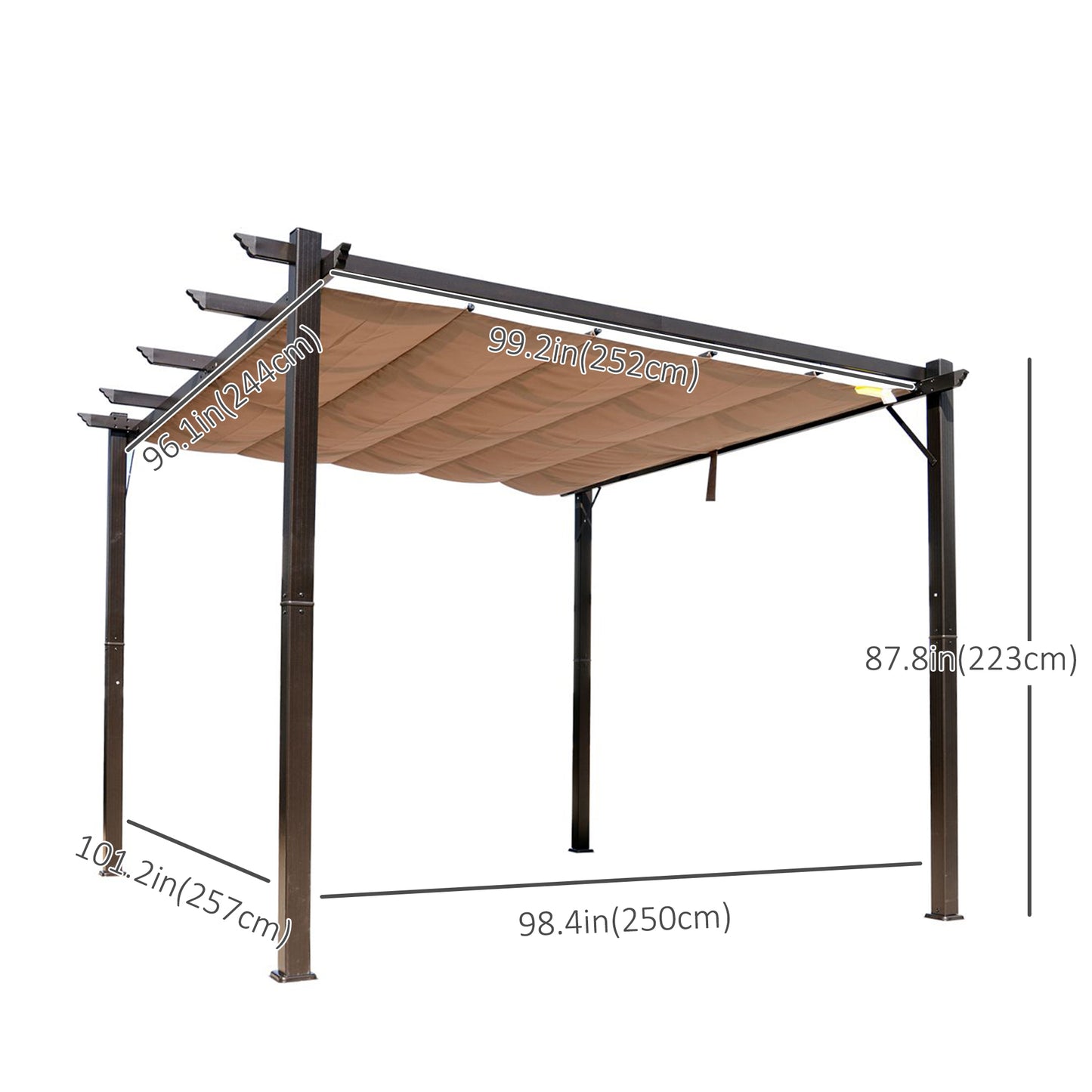 Pergola 10' x 10' en aluminium, Auvent de jardin carré, Beige