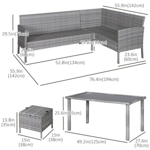 Ensemble de mobilier 5 pièces en résine tressée avec coussins, table et poufs, blanc crème