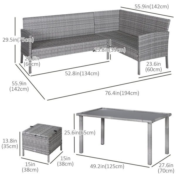 Ensemble de mobilier 5 pièces en résine tressée avec coussins, table et poufs, blanc crème