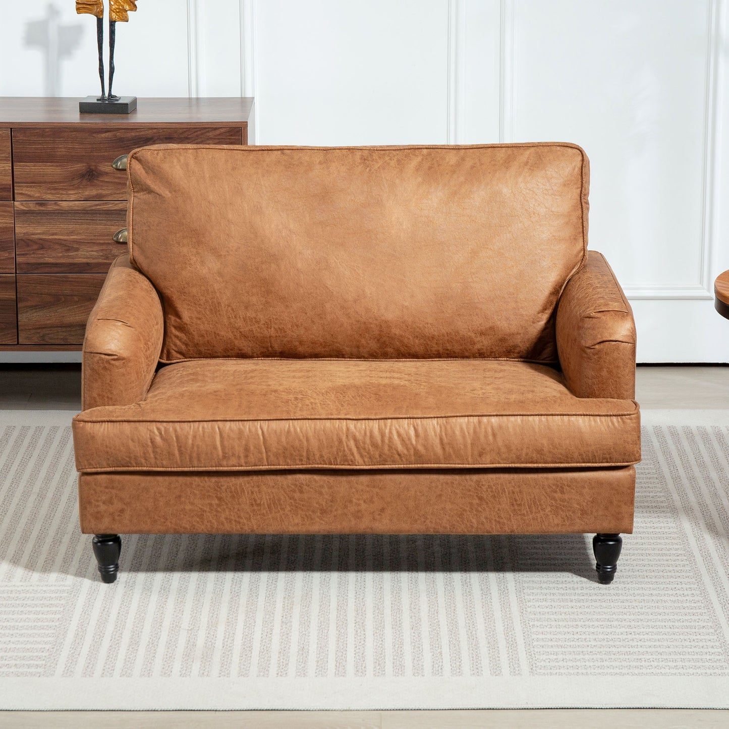 HOMCOM Modern Accent Chair, Microfiber Fabric Armchair with Turned Legs and Wide Seat, Comfortable Armchair for Living Room, Brown