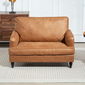 Fauteuil d'appoint moderne en tissu microfibre avec pieds tournés et assise large, marron