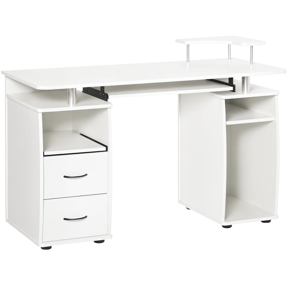 Bureau d'ordinateur avec plateau pour clavier, blanc