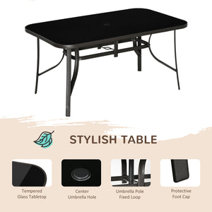 Ensemble de salle à manger 8 pièces avec parasol, 6 chaises et table, gris