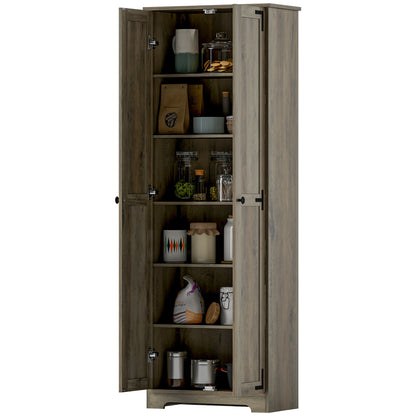 Armoire de rangement de style campagnard, 67 po, avec 2 portes et étagères réglables, gris vieilli