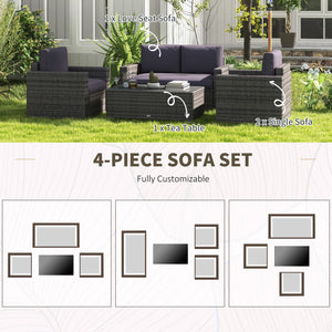 Mobilier d'extérieur avec table, meuble en osier et causeuse et 2 chaises, gris