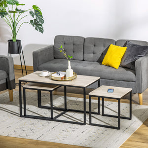 Lot de 3 tables basses modernes avec cadre en métal noir, naturel