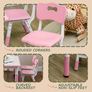 Kids Table and Chair Set (4 Chairs, Adjustable Height, Easy to Clean, Ages 1.5-5), Pink