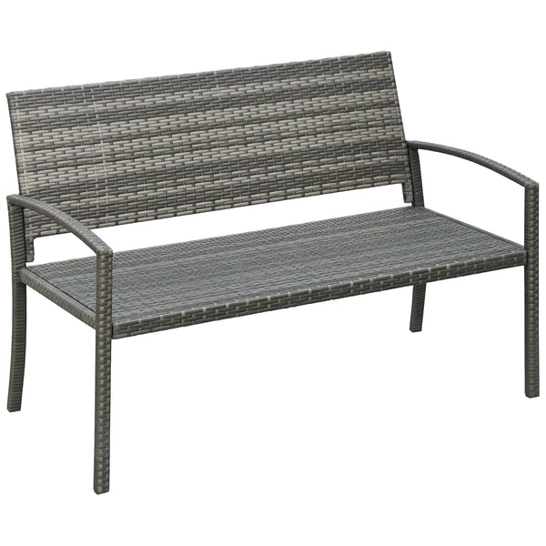 Banc de jardin deux places en rotin tressé, gris