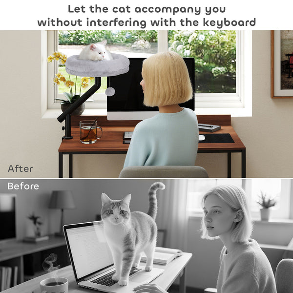 Lit de bureau pour chat pivotant à 360° et réglable en hauteur