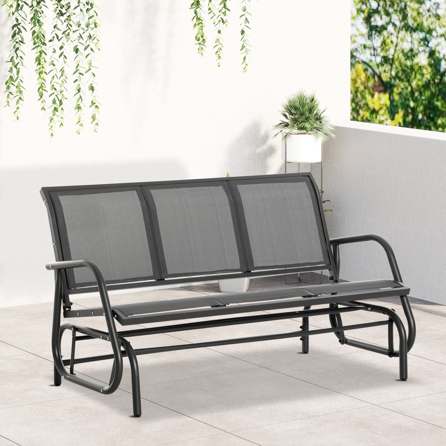 Outsunny 3 Seater Outdoor Rocking Chair, Steel Frame, Fabric Seat for Garden, Backyard, Lawn, Grey